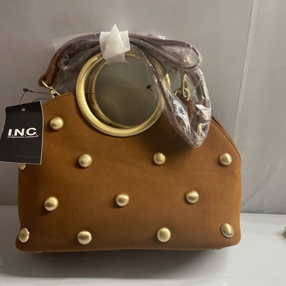 INC International Concepts Handbags - NWT INC International Concepts Tan Studded Clutch